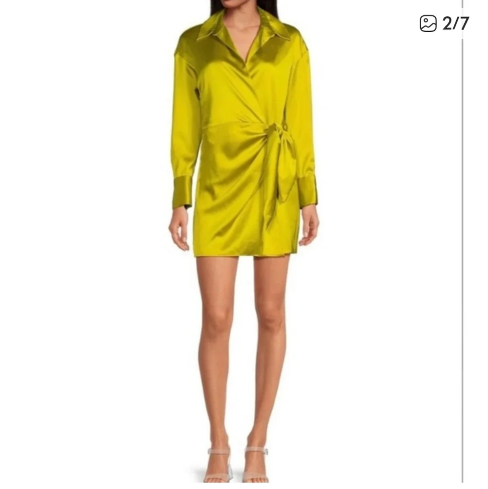 Gianni Bini NWT Satin Faux Wrap Mini Dress in Lime Size 4